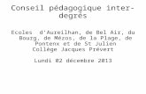 Conseil pédagogique inter-degrés Ecoles dAureilhan, de Bel Air, du Bourg, de Mézos, de la Plage, de Pontenx et de St Julien Collège Jacques Prévert Lundi.