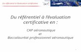 Du référentiel à lévaluation certificative en : CAP aéronautique et Baccalauréat professionnel aéronautique Du référentiel à lévaluation certificative.