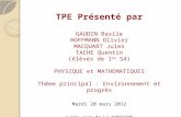 TPE Présenté par GAUDIN Basile HOFFMANN Olivier MACQUART Jules TACHE Quentin (élèves de 1 re S4) PHYSIQUE et MATHEMATIQUES Thème principal : Environnement.