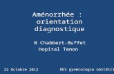Aménorrhée : orientation diagnostique N Chabbert-Buffet Hopital Tenon 22 Octobre 2012 DES gynécologie obstétrique.