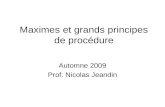 Maximes et grands principes de procédure Automne 2009 Prof. Nicolas Jeandin.