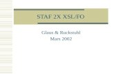 STAF 2X XSL/FO Glaus & Ruckstuhl Mars 2002. © Glaus & Ruckstuhl TECFA 20022 Programme du 18 et 19 mars Revision XML Introduction à XSL/FO (intérêts et.