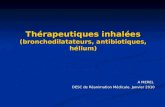 Thérapeutiques inhalées (bronchodilatateurs, antibiotiques, hélium) A MEREL DESC de Réanimation Médicale. Janvier 2010.