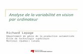 Analyse de la variabilit é en vision par ordinateur Richard Lepage Département de génie de la production automatisée École de technologie supérieure Montréal.