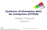 Département de génie logiciel et des TI Systèmes dinformation dans les entreprises (GTI515) Chargé: JF Couturier Cours # 2 GTI515 Automne 2011 JF Couturier.