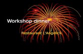 Workshop dinner Restaurant L'Angelick. Menu: LES PLATS DU MENU DÉCOUVERTES 1. Poireaux en terrine au « jus » de bœuf, brisures de truffes et huile picholine.