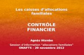 Les caisses dallocations familiales CONTRÔLE FINANCIER Agnès Wambo Session dinformation allocations familiales ONAFTS - 20 novembre 2012