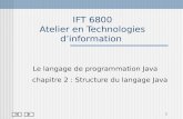 1 IFT 6800 Atelier en Technologies dinformation Le langage de programmation Java chapitre 2 : Structure du langage Java.