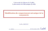 L. Abdou 26 Novembre 2004 Modélisation du comportement mécanique de la maçonnerie Université de Marne-la-Vallée Laboratoire de Mécanique (LaM) Leïla ABDOU.