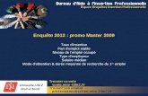 Enquête 2012 : promo Master 2009 Taux dinsertion Part demploi stable Niveau de lemploi occupé Type demployeur Salaire médian Mode dobtention & durée moyenne.