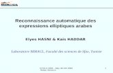 CITALA 2009 – May 4th-5th 2009 Rabat, Morocco 1 Elyes HASNI & Kais HADDAR Reconnaissance automatique des expressions elliptiques arabes Laboratoire MIRACL,