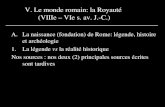 V. Le monde romain: la Royauté (VIIIe – VIe s. av. J.-C.) A.La naissance (fondation) de Rome: légende, histoire et archéologie 1.La légende vs la réalité.