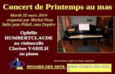 RIVAGES DES ARTS Concert de Printemps au mas Pour continuer, cliquer sur chaque diapositive Ophélie HUMBERTCLAUDE au violoncelle Clarisse VARILH au piano.