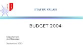 Département des finances Septembre 2003 ETAT DU VALAIS BUDGET 2004.