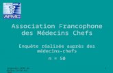 Symposium AFMC de Durbuy 29-30 mai 2009 1 Association Francophone des Médecins Chefs Enquête réalisée auprès des médecins-chefs n = 50.