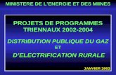 PROJETS DE PROGRAMMES TRIENNAUX 2002-2004 DISTRIBUTION PUBLIQUE DU GAZ DISTRIBUTION PUBLIQUE DU GAZ ET DELECTRIFICATION RURALE DELECTRIFICATION RURALE.