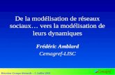 Réunion Groupe thésards – 5 Juillet 2001 De la modélisation de réseaux sociaux… vers la modélisation de leurs dynamiques Frédéric Amblard Cemagref-LISC.