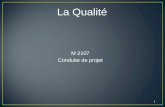 1 La Qualité M 2107 Conduite de projet. 2 3 Comment définir la qualité ? Pourquoi de la qualité ? Et la non qualité ? Qualité dans le domaine de lintégration.