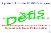 Lycée dAltitude 05100 Briançon Projet « Horloges dAltitude » Rétro-éclairage du cadran « côté cour » Support de la lampe Philips Latina F.