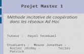 Projet Master 1 Méthode incitative de coopération dans les réseaux Ad Hoc Tuteur :Hayel Yezekael Etudiants :Moure Jonathan – Rozier Jérémy – Tecles Patrick.