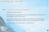 LA MOBILIT‰ : LES VPN Les VPN (Virtual Private Network)VPN R©seau Priv© Virtuel Permet de se connecter   son entreprise en utilisant un ordinateur reli©