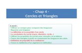 - Chap 4 - Cercles et Triangles A savoir : Utiliser un compas pour comparer des longueurs Reporter une longueur La définition et la propriété dun cercle.