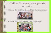 CM2 et Sixièmes, les apprentis écrivains Classe de sixième 2, collège Desrousseaux Classe de CM2, école Léo Lagrange.
