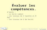 Évaluer les compétences. d’après : - Le Socle commun - Les travaux de V Carette et B Rey - Les travaux de G de Vecchi Inspection de l’Éducation Nationale.