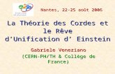 La Th é orie des Cordes et le Rêve d ’ Unification d ’ Einstein Gabriele Veneziano (CERN-PH/TH & Collège de France) Nantes, 22-25 ao û t 2006.