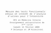Mesure des tests fonctionnels rénaux et intérêt de l’analyse d’urines pour l’Interniste DES en Médecine Interne Enseignement universitaire de 3 ième cycle.