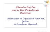 SAIO Nice décembre 2013 Admission Post-Bac pour les Bacs Professionnels Production Présentation de la procédure APB aux lycéens de Première et Terminale.