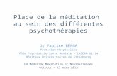 Place de la méditation au sein des différentes psychothérapies Dr Fabrice BERNA Praticien Hospitalier Pôle Psychiatrie Santé Mentale – INSERM U1114 Hôpitaux.