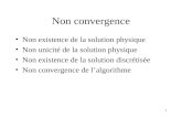 1 Non convergence Non existence de la solution physique Non unicité de la solution physique Non existence de la solution discrétisée Non convergence de.