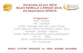 Dimanche 22 juin 2014 BILAN REVEILLE L’AMOUR 2014, AG Association EPHATA Programme : 9h45 : Accueil 10h : Louange 10h30 : Montage vidéo de Lucien Crévits.