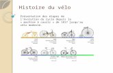 Histoire du vélo Présentation des étapes de l’évolution du cycle depuis la « machine à courir » de 1817 jusqu’au vélo moderne.