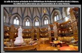 La salle de lecture principale de la Bibliothèque du Parlement canadien située à Ottawa. Au milieu de la pièce trône une représentation de la reine Victoria.