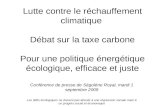 Lutte contre le réchauffement climatique Débat sur la taxe carbone Pour une politique énergétique écologique, efficace et juste Conférence de presse de.