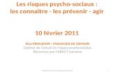 Les risques psycho-sociaux : les connaître - les prévenir - agir 10 février 2011 Elsa PIRAUDON - MANAGER DE DEMAIN Cabinet de Conseil en risques psychosociaux.