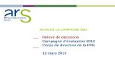 Relevé de décisions Campagne d’évaluation 2012 Corps de direction de la FPH 12 mars 2013 BILAN DE LA CAMPAGNE 2012.