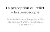 La perception du relief = la stéréoscopie Et les techniques d’imageries « 3D » Ou comment afficher des images « en relief »?
