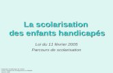 La scolarisation des enfants handicapés Loi du 11 février 2005 Parcours de scolarisation Inspection Académique de l’Aisne Centre Ressources Enseignement.