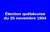 Élection québécoise du 25 novembre 1904. 25 NOVEMBRE 1904: RÉSULTATS NOMBRE% CIRCONSCRIPTIONS74— ÉLECTEURS INSCRITS 382 143 — ÉLECTEURS INSCRITS DANS.