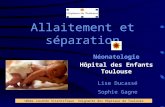 1 Allaitement et séparation Néonatologie Hôpital des Enfants Toulouse 10ème Journée Scientifique Soignante des Hôpitaux de Toulouse Lise Ducassé Sophie.