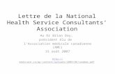 Lettre de la National Health Service Consultants’ Association Au Dr Brian Day, président élu de l’Association médicale canadienne (AMC) 15 août 2007