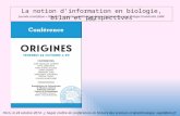 La notion d'information en biologie, bilan et perspectives Paris, le 24 octobre 2014 - J. Segal, maître de conférences en histoire des sciences et épistémologie,