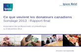 Personne n’est imprévisible Ce que veulent les donateurs canadiens Sondage 2013 : Rapport final Association des professionnels en philanthropie Le 9 décembre.