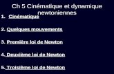 Ch 5 Cinématique et dynamique newtoniennes 1.Cinématique 2. Quelques mouvements 3. Première loi de Newton 4. Deuxième loi de Newton 5. Troisième loi de.