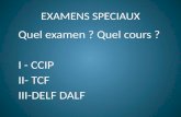 EXAMENS SPECIAUX Quel examen ? Quel cours ? I - CCIP II- TCF III-DELF DALF.