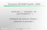 Pascal Bonafini - IAE Rouen - CREGO1 Séminaire RECEMAP Nantes - 2002 Atelier « réseaux et performance » - Politiques de santé et réseaux : panacée ou placebo.