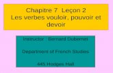 Chapitre 7 Leçon 2 Les verbes vouloir, pouvoir et devoir Instructor : Bernard Dubernet Department of French Studies 445 Hodges Hall.